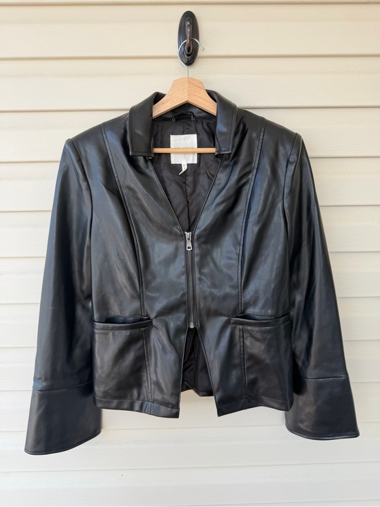 Avec Les Filles Jackets & Blazers - Avec Les Filles Black Leather Zip-Front Jacket